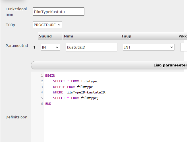 Protseduur "SELECT FROM"